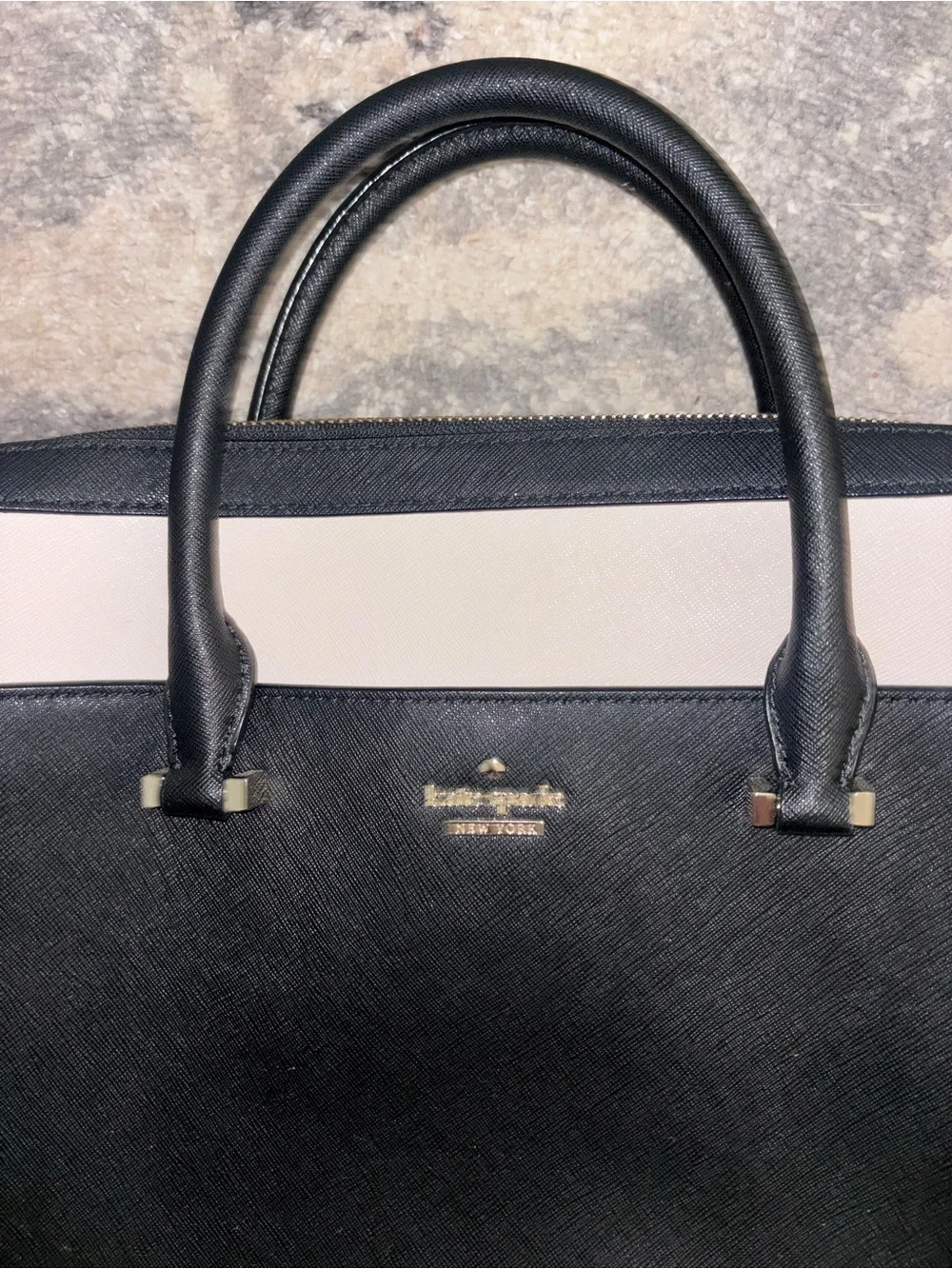 kate spade Black and Cream Saffiano Leather Laptop Satchel